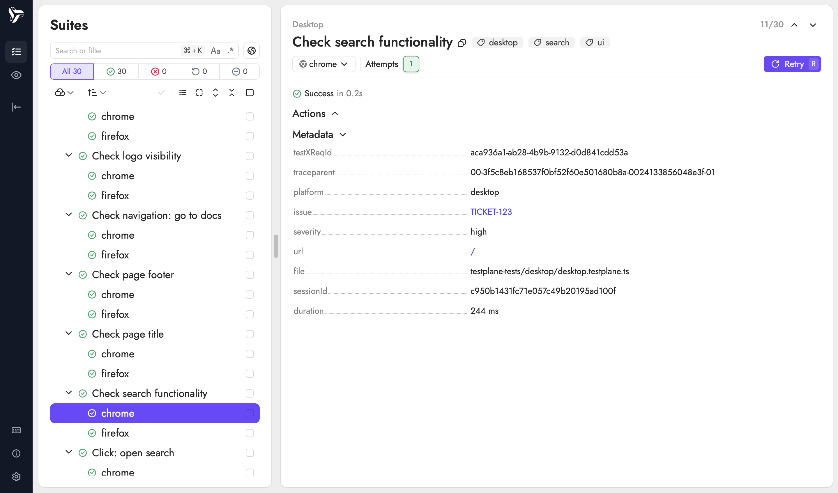 Метаинформация в Testplane GUI